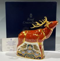 A Royal Crown Derby paperweight, Sherwood Stag, specially commissioned by Connaught House, limited