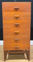 A retro mid-20th century G Plan Quadrille teak tallboy chest, of six drawers, 115.5cm high, 51cm