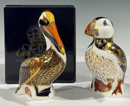 A Royal Crown Derby paperweight, Hadleigh Brown Pelican, special commission, gold stopper, 13cm