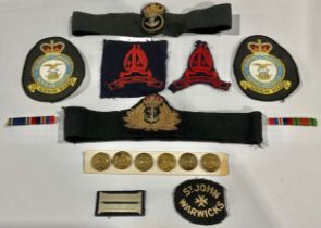 A collection of RAF patches, Naval patches, buttons, etc