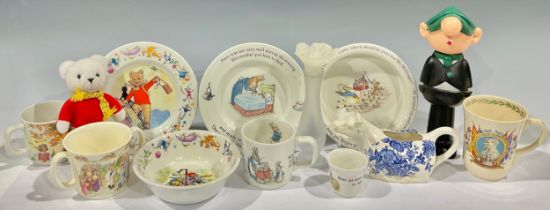 A Wedgwood Peter Rabbit nursery set, comprising bowl, eggcup, plate and mug; a Royal Doulton
