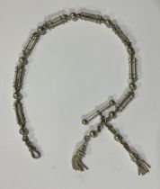 Fashion & Jewellery - an ornate Victorian silver coloured metal Albertina chain, two tassel fobs,