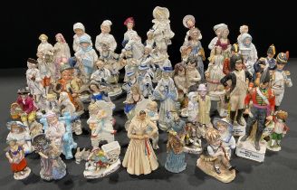 A set of five Continental porcelain military figures; 19th century bisque figures; other 19th