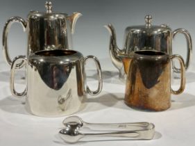 Plated Ware - a mid-century silver plated teapot, coffee pot, sucrier, milk pot, EPNS sugar bows (5)