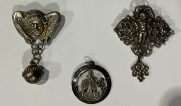 Boxes & Objects - a novelty Victorian silver coloured metal jester brooch; another brooch, a