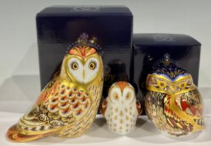 A Royal Crown Derby paperweight, Short Eared Owl, Collector's Guild exclusive, gold stopper, 11cm,