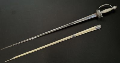 Small Sword with incurved triangular section blade 780mm in length. No makers marks. Guards
