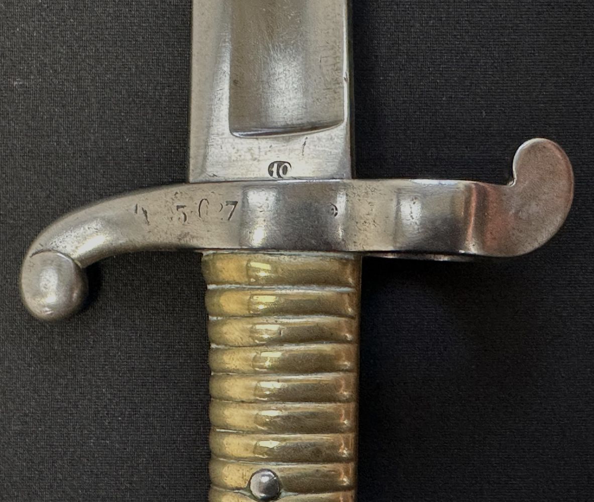 French 1842 Yataghan Pattern Bayonet with single edged fullered blade 574mm in length. Spine of - Image 8 of 14