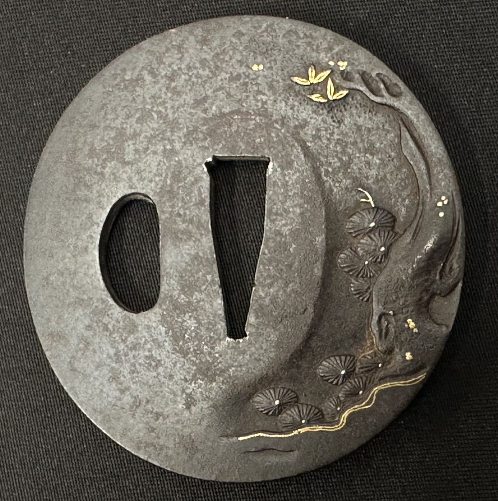 Japanese Sword Tsuba, cast iron, unsigned. Oval size 70mm x 66mm. - Image 2 of 2
