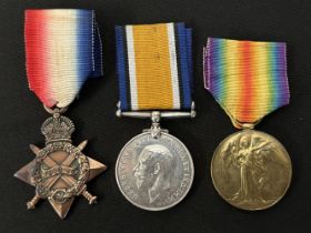 WW1 British 1915-15 Star, War Medal & Victory Medal to M2-079805 Pte F Flower, Army Service Corps.