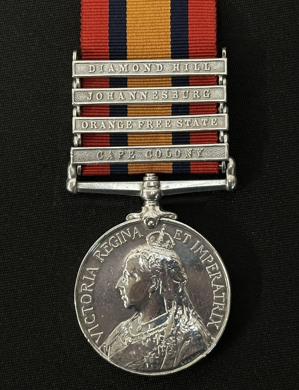Queens South Africa Medal with Diamond Hill, Johannesburg, Orange Free Stae and Cape Colony