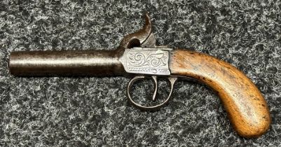 British Percussion Cap Pocket Pistol with 70mm long barrel with British proof marks, bore approx.