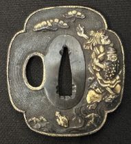 Japanese Sword Tsuba in bronze, unsigned. Size 68mm x 60mm.