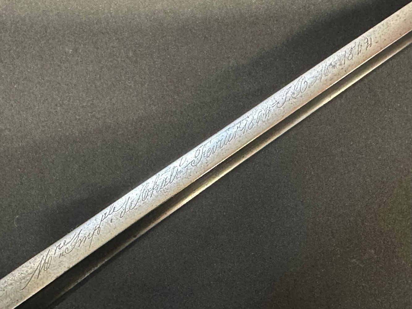 French 1842 Yataghan Pattern Bayonet with single edged fullered blade 574mm in length. Spine of - Image 11 of 14