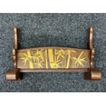 Japanese Sword Stand for three swords. Wooden. Decorated with gilt Bamboo designs. Height 34.5cc,