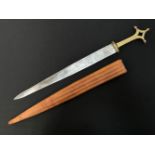 Dagger with double edged blade with punch mark decoration, 364mm in length. Cast brass grip. Overall