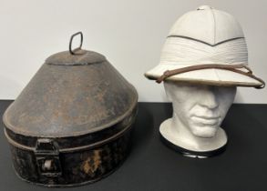 WW2 / Pre War British Royal Navy Captains White Tropical Pith Helmet and Tin. Named to "Captain FR