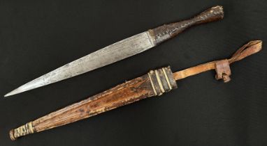 African Dagger with double edged blade 290 mm in length. Leather bound grip. Overall length 430
