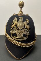 British Edwardian Royal Artillery Territorial Officers Blue Cloth Helmet. Named in ink to the inside
