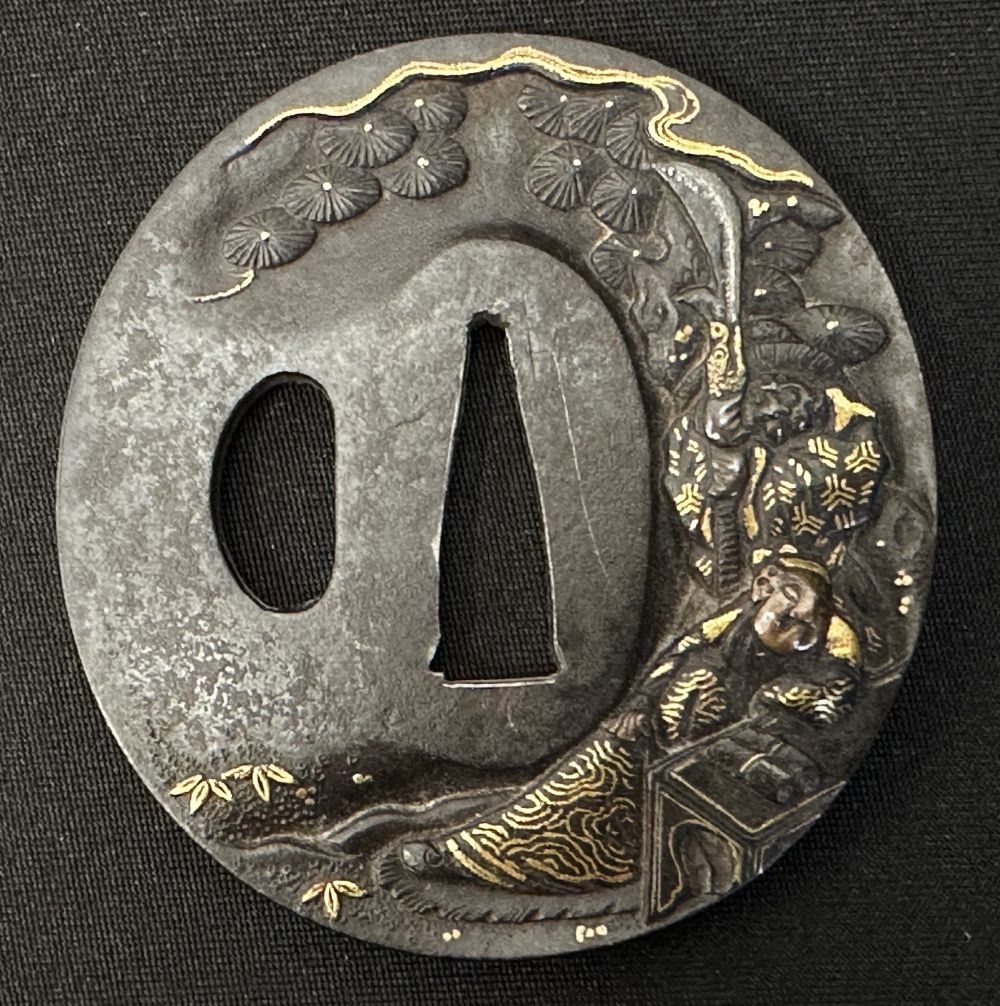 Japanese Sword Tsuba, cast iron, unsigned. Oval size 70mm x 66mm.