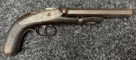 Percussion Cap Pistol with 160mm long Octagonal Barrel. No hammer. Some of stock missing. No