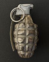 WW2 US MKII "Pineapple" Hand Grenade complete. Solid base to the cast grenade body. Fitted with Fuze