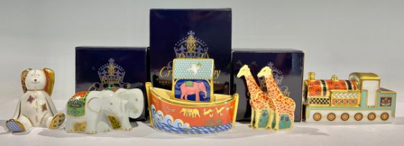 A Royal Crown Derby Treasures of Childhood Noah's Ark, pair of elephants and giraffes, all boxed;