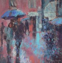 Anne Swankie (1951-present) Rain in the Piazza signed, pastel on paper, 37cm x 37cm Included price