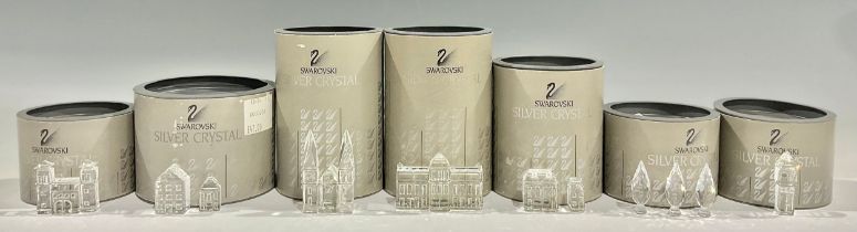 A Swarovski Crystal miniature city, assorted buildings, all boxed, c.1990s (11)