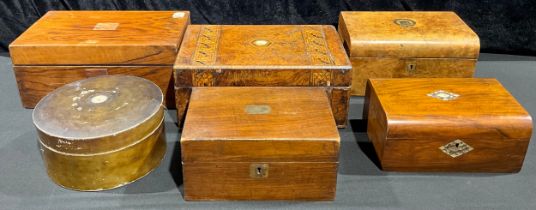 A Victorian burr walnut Tunbridge ware marquetry inlaid folding writing slope, mother-of-pearl