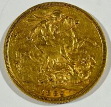 A gold full sovereign, 1889