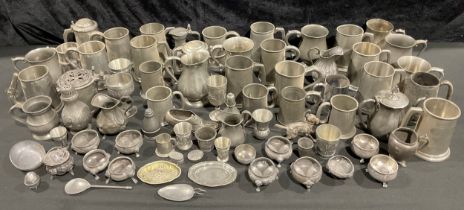 A collection of early 20th century and later pewter mugs and tankards; other pewter including