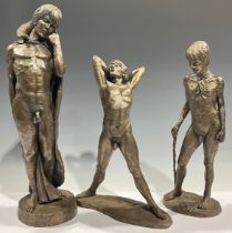 Neil Godfrey, a resin sculpture, male nude, 46cm, paper label; two others similar (3)