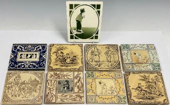Wall Tiles - a pair of Mintons transfer printed tiles, others similar, all late 19th century (9)