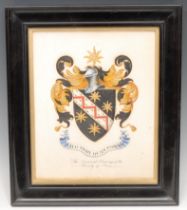Heraldry - a late 19th century watercolour coat of arms, The Armorial Bearings of the Family of