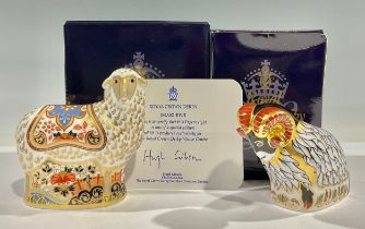 A Royal Crown Derby paperweight, Imari Ewe, Visitor's Centre exclusive, gold stopper, certificate,