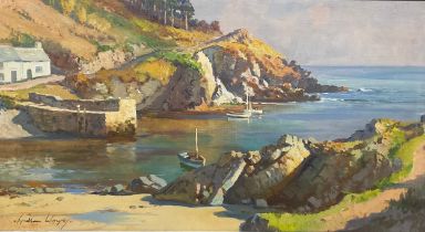 Wyndham Lloyd (1909-1997) Harbour Entrance, Polperro, Cornwall signed, oil on canvas, 44cm x 80cm
