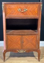 A Louis XV style gilt metal mounted kingwood and mahogany side cabinet, 96cm high, 60.5cm wide, 43.