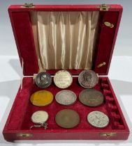 Medallions, various – re-purposed knife canteen containing: 1867 Pope Pius IX AR, ann. XXII rev.