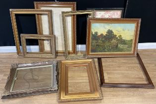 Picture Frames - a large 19th century rectangular giltwood and gesso picture frame, 75cm x 92cm;