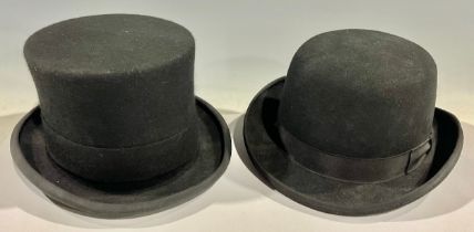 A Christy's top hat, 7 1/4; a bowler hat 7 1/8 (2)