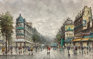 Antonio DeVity (1901-1993), Parisian Street Scene signed, acrylic on canvas, 59.5cm x 93.5cm