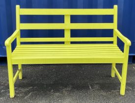 A painted hardwood garden bench, 92cm high, 122cm wide