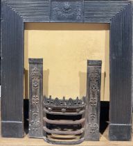 A late Victorian cast iron fire surround and grate, 89cm high x 85cm wide (2)