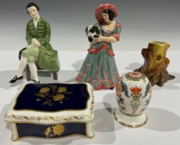 A Royal Crown Derby porcelain egg on stand, Japan, gold button; a Royal Crown Derby spill vase, as a