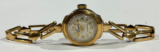 A 9ct gold ladies cocktail watch, white enamel dial, Arabic numerals at the 3rd, 6th, 9th and 12th