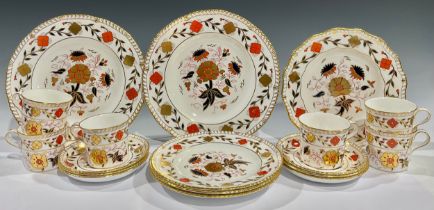 A set of six Royal Crown Derby Imari palette A.962 pattern coffee cups and saucers, shaped