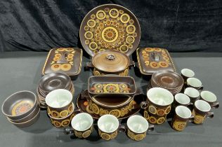 A Denby Arabesque part dinner service, comprising tureens, serving dishes and platters, side plates,