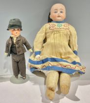 Toys & Juvenalia - a bisque shoulder head doll, the bisque head inset with weighted sleeping blue