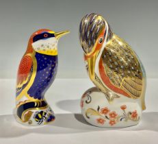 A Royal Crown Derby paperweight, Kingfisher, gold stopper; another Bee-eater, gold stopper (2)